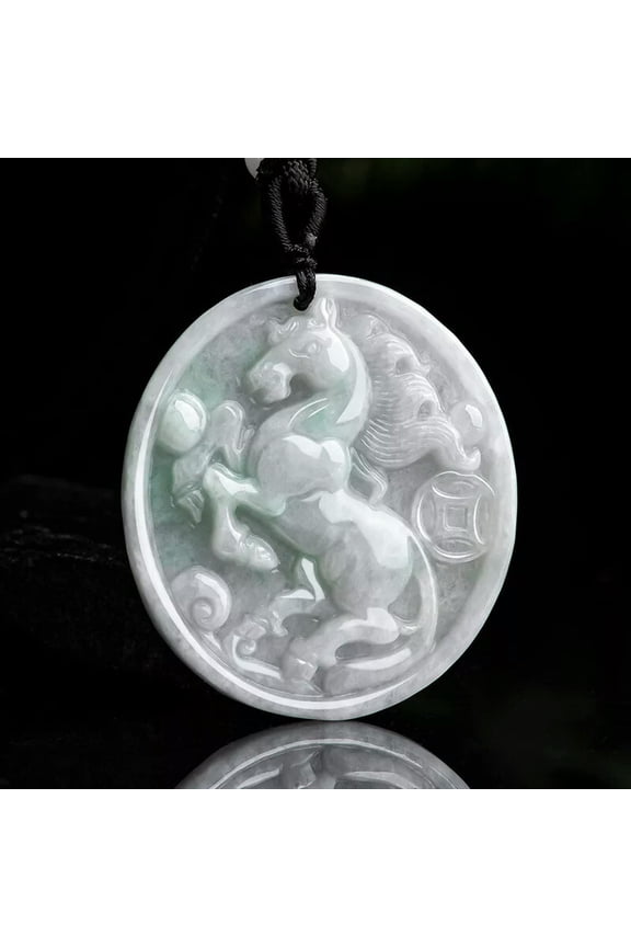 Burmese Jadeite Horse Pendant Natural Jewelry Necklace White Gemstone Jade