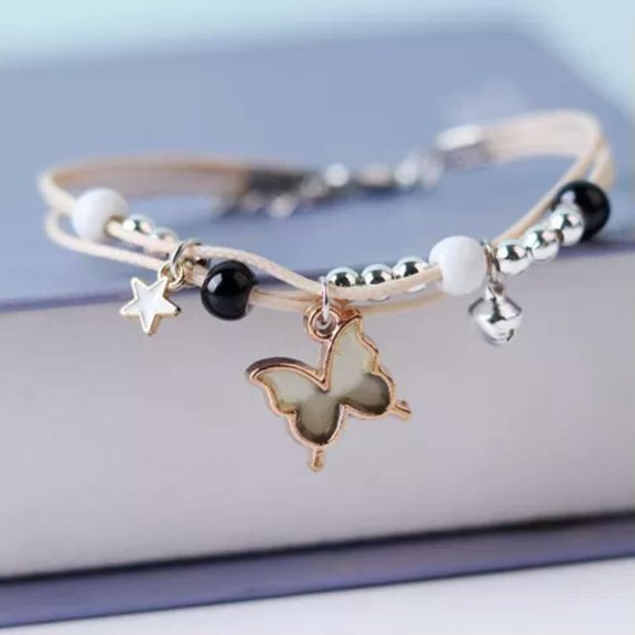 EOEMY Butterfly Bracelet Charms Lucky Woven Friendship Women Adjustable Handmade Gift-Black