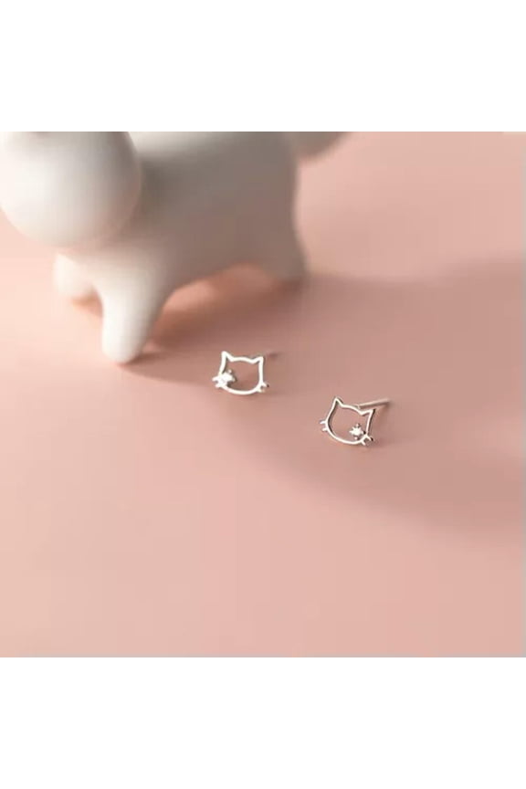 Cat 925 Sterling Silver Stud Earrings / Studs / Earring-Silver