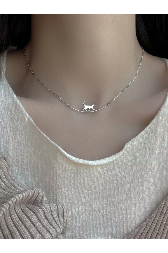 Cat Decor Chain Necklace Creative Necklace For Women Fashion Jewelry-Default