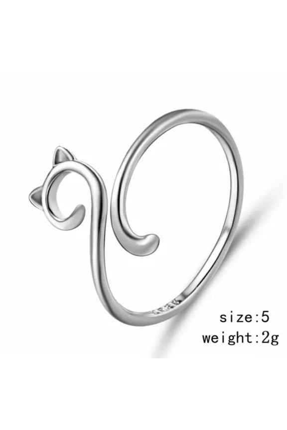 Cat Ring Adjustable Pearl Crystal Animal Leaf Opened Band Women Finger Knuckle-#3 Silver Hollow Cat Ring