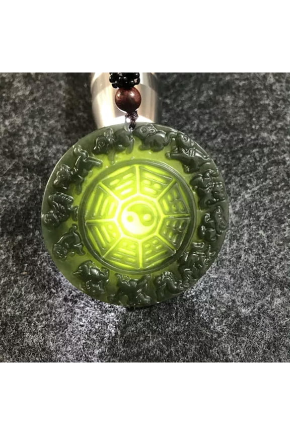 Certified Jade Necklace Pendant Yin Yang Zodiac Bagua Amulet Healing Jewelry