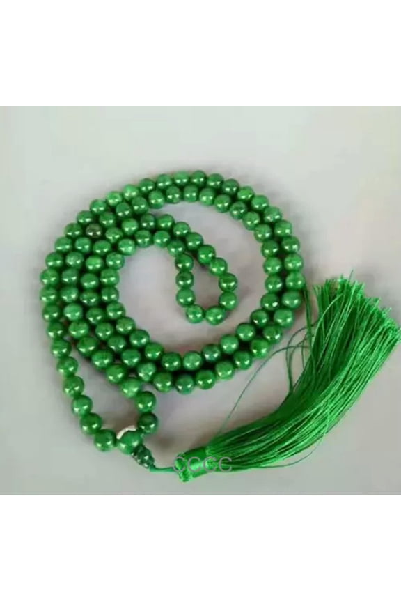 Certified Natural Green Myanmar Jade Jadeite Dry Green 108 Round Beads Necklaces-10mm