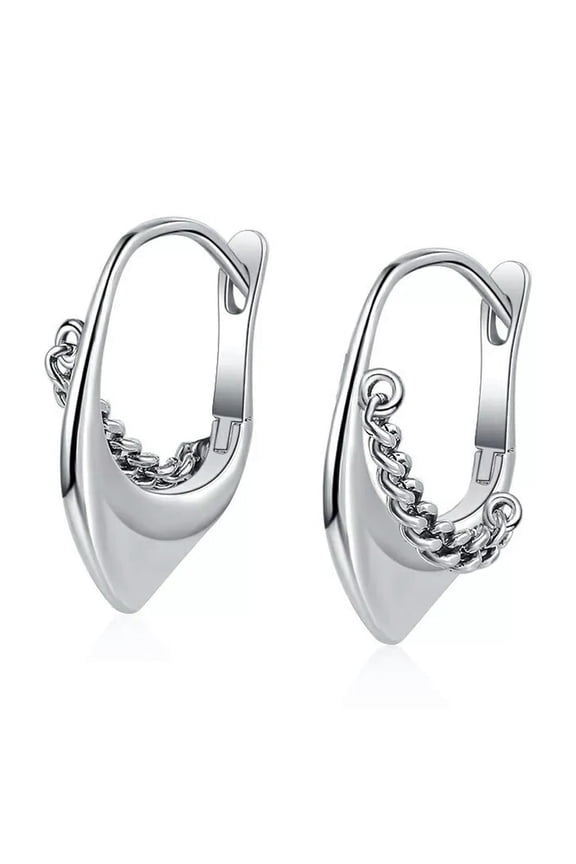 Chain Dangle 925 Sterling Silver Huggie Earrings Women'S Jewelry