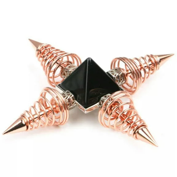 EOEMY Chakra Energy Generator Copper Spiritual Meditation Pyramid Pendulum Divining-Obsidian-Copper