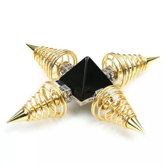 EOEMY Chakra Energy Generator Copper Spiritual Meditation Pyramid Pendulum Divining-Obsidian-Gold