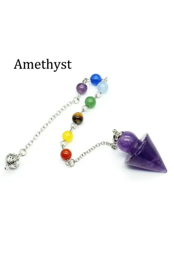 Chakra Pendulum Natural Crystal Beads Chain Arrow Reiki Dowsing Amulet Yoga Gift-Amethyst