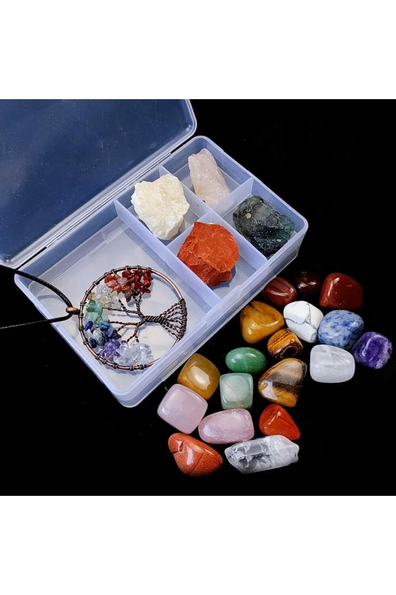 Chakra Yoga Stones Reiki Healing Crystals Set Assorted Pendant Necklace Box Gift