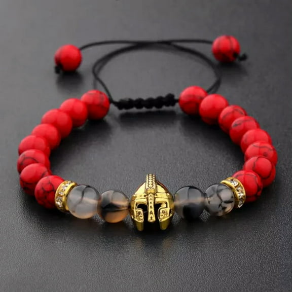 EOEMY Charm Gold Spartan Helmet Beaded Natural Lava Stone Beads For Men'S Bracelets-K014-1