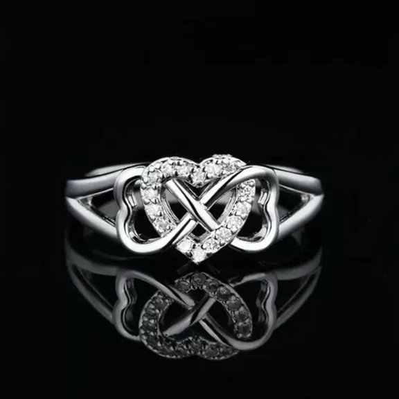 EOEMY Charm Heart Cut Cubic Zircon 925 Silver Ring Women Anniversary Ring Sz 6-10-Clear-7