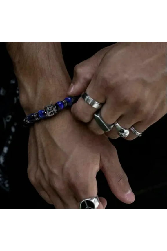 Charm Men Natural Black Lava Stone Tiger Eye Wolf Bracelet Women Elastic Jewelry-Lapis Lazuli