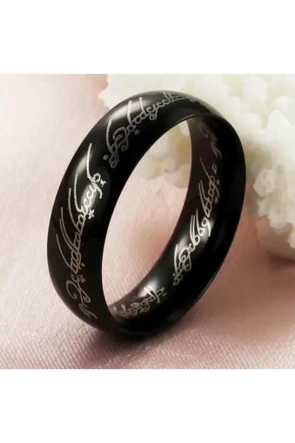 Charm Ring Lotr Stainless Steel Fashion Mens Ring Size 6-12 Lord Of The Rings-Black-10-4mm