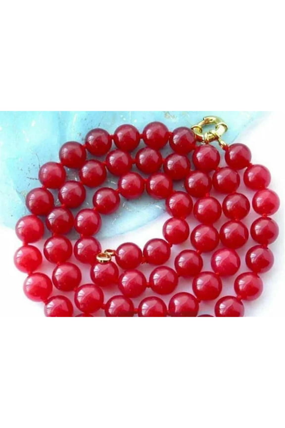Charming 8/10mm Red Ruby Round Gemstone Beads Necklace Aaa 24"-10mm