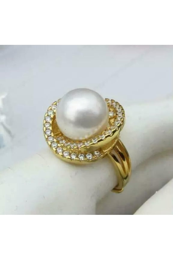 Charming Aaa++ 11-12mm Akoya White Stud Pearl Ring Size Adjusted Rings