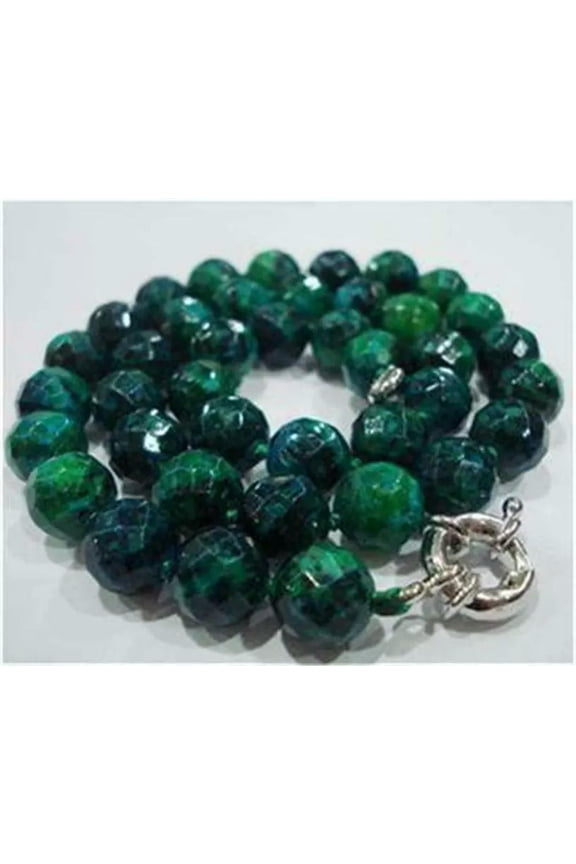 Charmming 10mm Faceted Azurite Round Beads Gemstone Necklace 18"##Qf305