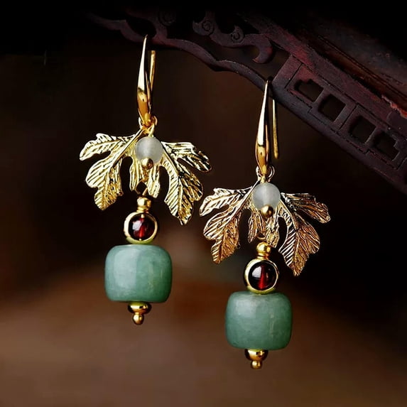 EOEMY Chinese Art Leaf Earrings Pomegranate Donglingyu Lady Jewelry Vintage Gift