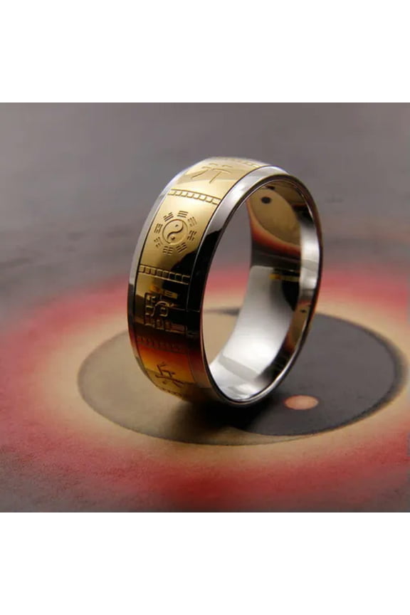 Chinese Feng Shui Talisman Magic Ring Taoist Lucky Bagua Nine Mantra Spinner-7-Yellow