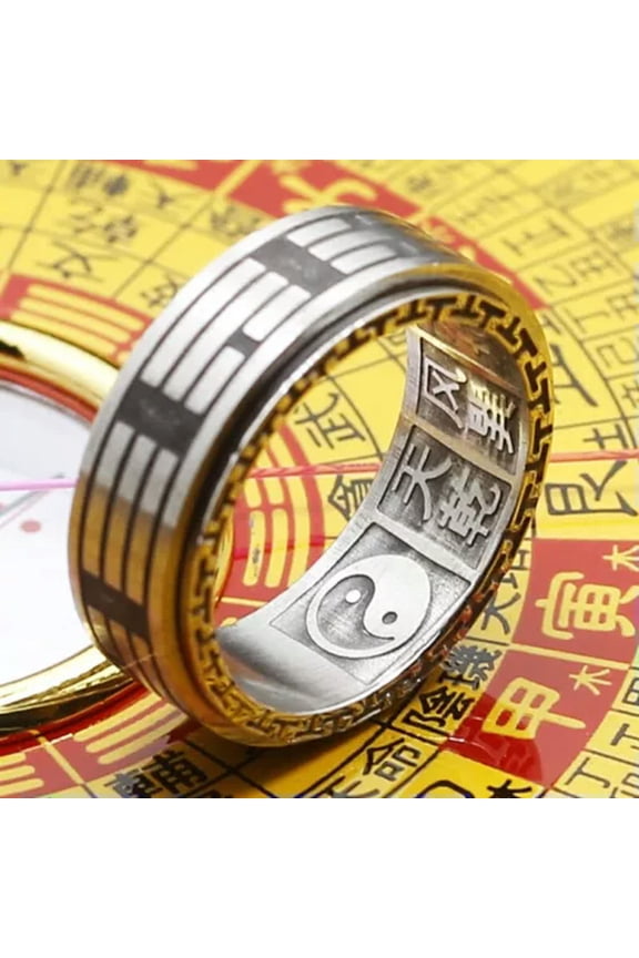 Chinese Magic Ring Taoist Yin Yang Ba Gua Spinner Feng Shui Amulet Talisman-7-Silver