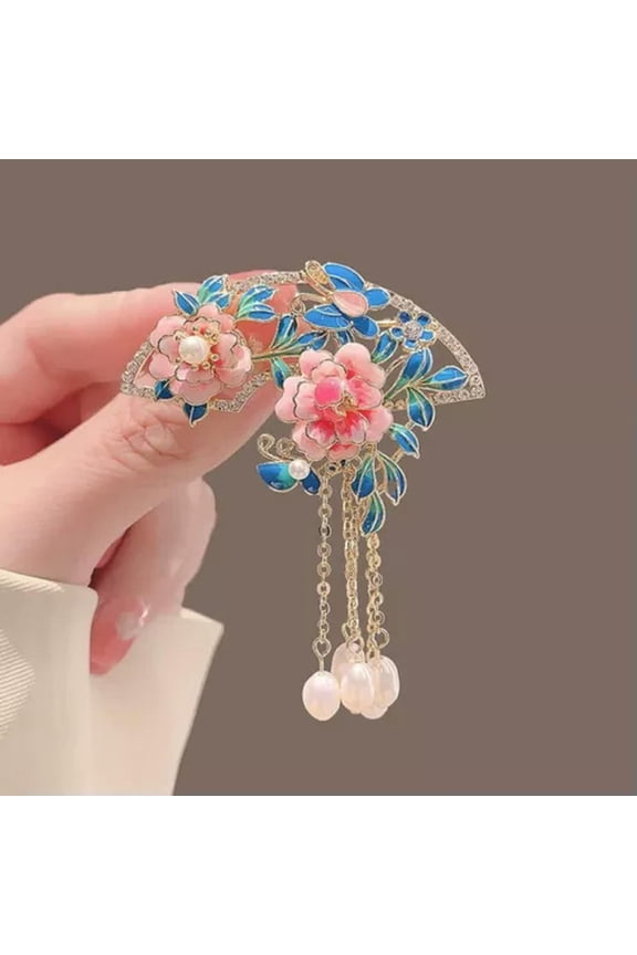 Chinese Style Tassel Pearl Zircon Leaf Flower Brooch Pin Wedding Jewelry Gift