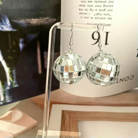 EOEMY Christmas Glass Crystal Ball Hook Earrings Drop Dangle Women Festival Jewelry-White