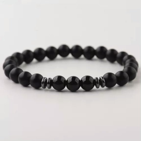 EOEMY Classic Men Bracelet Black Tourmaline Natural Stone Yoga Beaded Bracelets Hombre-Bright Onyx+Matte Onyx