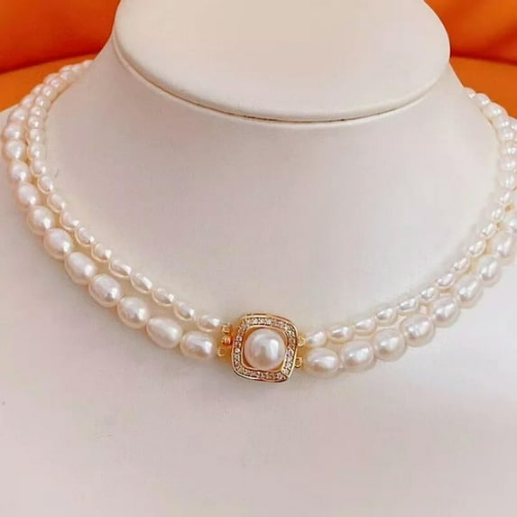 EOEMY Classic Two Strands South Sea White Pearl Necklace