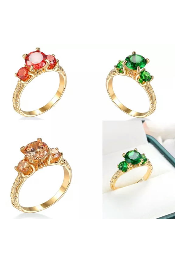 Classical 925 Silver Filled Rings Women Wedding Cubic Zirconia Jewelry Size 6-10-9-Red