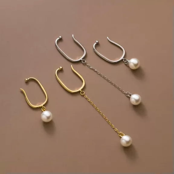 EOEMY Clip On Earrings Pearl Drop 925 Sterling Silver Fake Non Pierced-Gold