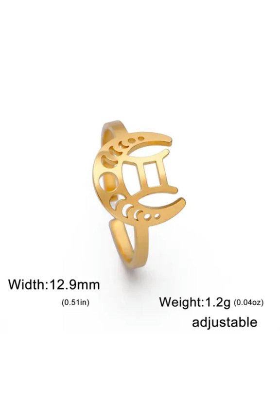 Constellation Rings Stainless Steel 12 Zodiac Open Ring Taurus Leo Jewelry Gift