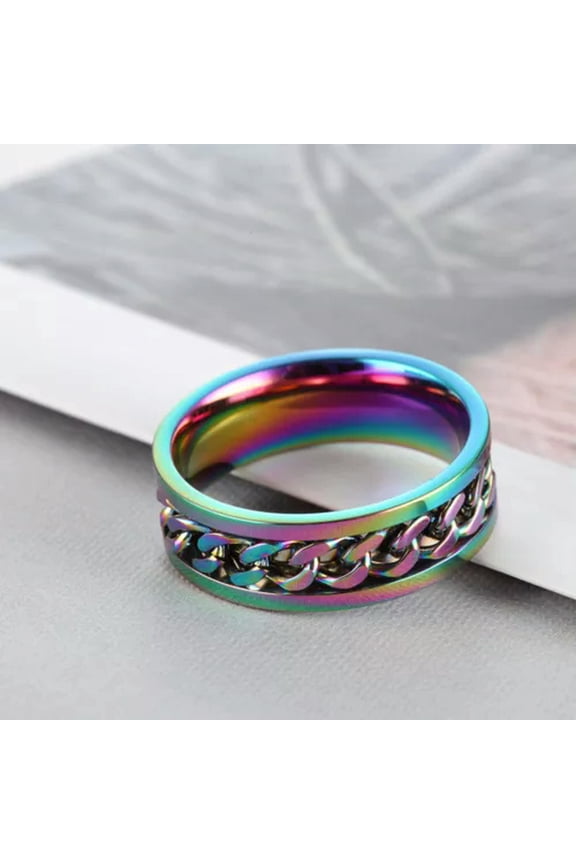 Cool Stainless Steel Rotatable Men Ring Spinner Chain Punk Women Party Jewelry-8-Colorful