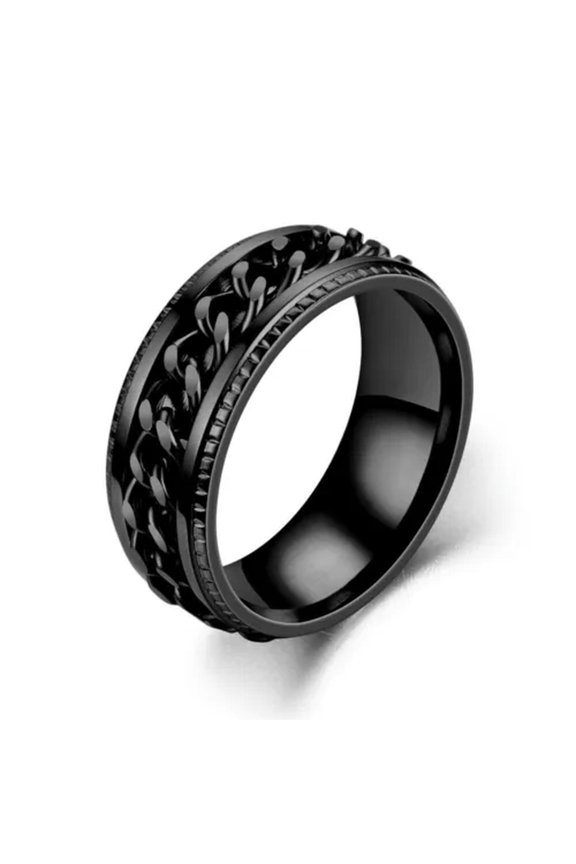 Cool Stainless Steel Rotatable Men Ring Spinner Chain Punk Women Party Jewelry-9-Black