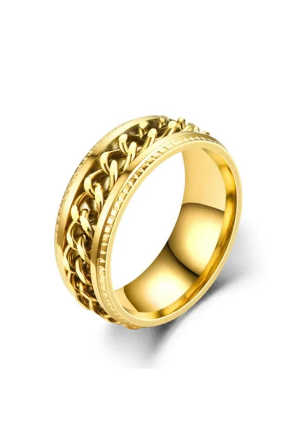 Cool Stainless Steel Rotatable Men Ring Spinner Chain Punk Women Party Jewelry-9-Gold