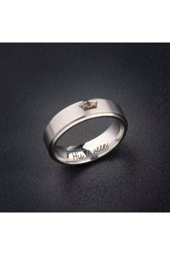 Couple His Queen Her King Titanium Steel Engagement Lover Rings Valentine Gift-His Queen-8