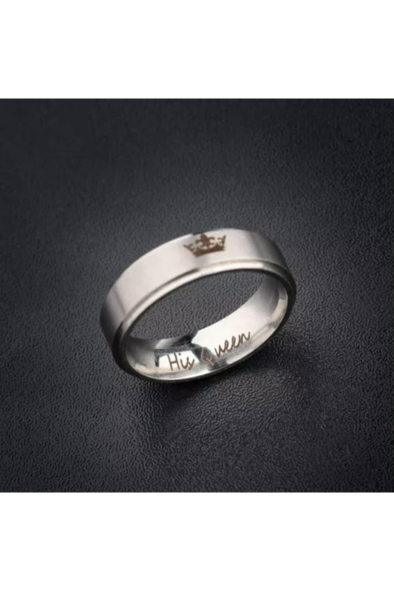 Couple His Queen Her King Titanium Steel Engagement Lover Rings Valentine Gift-His Queen-9