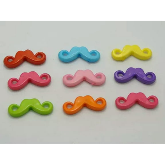 EOEMY Craft Diy 100 Mixed Bright Color Acrylic Handle Charm Beads -Bar Mustache 20X8mm