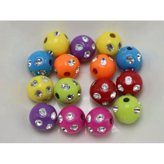 EOEMY Craft Diy Mixed Colour Sparkling Silver Dots Acrylic Round Bead 5mm 6mm 8mm 10mm-100Pcs 10mm