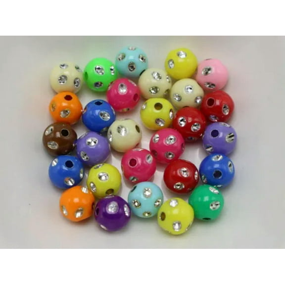 EOEMY Craft Diy Mixed Colour Sparkling Silver Dots Acrylic Round Bead 5mm 6mm 8mm 10mm-200Pcs 8mm