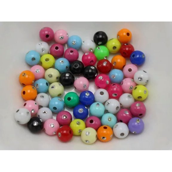 EOEMY Craft Diy Mixed Colour Sparkling Silver Dots Acrylic Round Bead 5mm 6mm 8mm 10mm-500Pcs 6mm