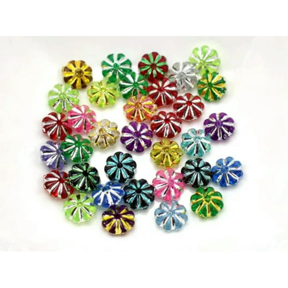 EOEMY Craft Diy Sparkling Silver Dots Flower Acrylic Various Shape Spacer Beads -1000Pcs Fluted Saucer 6X3mm