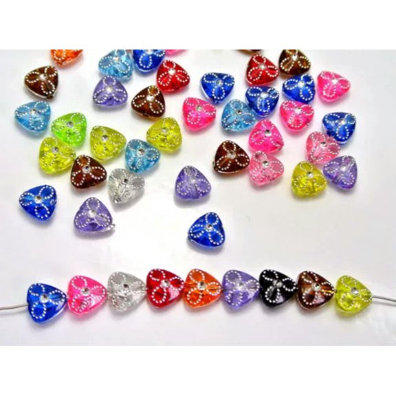 EOEMY Craft Diy Sparkling Silver Dots Flower Acrylic Various Shape Spacer Beads -200Pcs Triangle 9mm