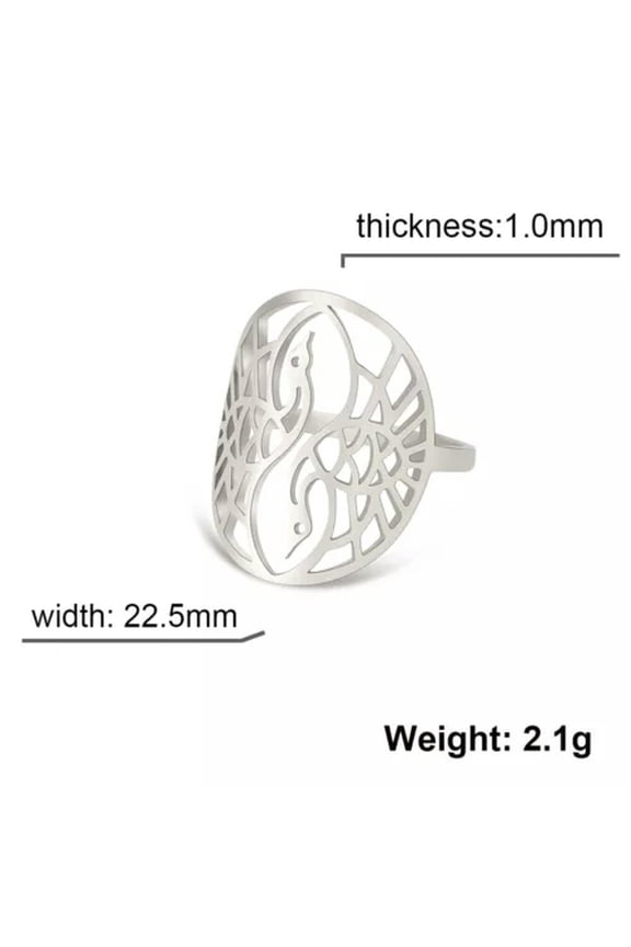 Crane Bird Ring Stainless Steel Adjustable Ring Oriental Zen Spiritual Jewelry