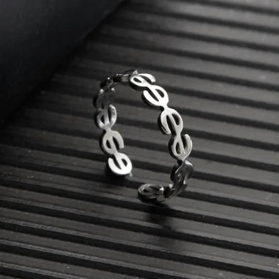 EOEMY Creative Copper Coin Dollar Sign Ring For Women Men Open Ring Adjustable Jewelry-#2 Open Ring