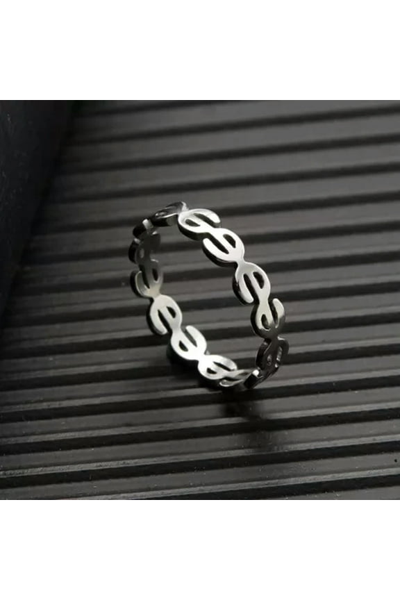 Creative Copper Coin Dollar Sign Ring For Women Men Open Ring Adjustable Jewelry-#2 Size 8