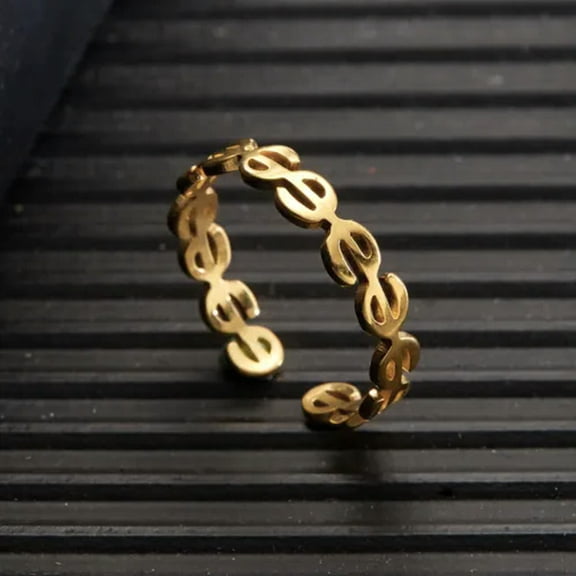 EOEMY Creative Copper Coin Dollar Sign Ring For Women Men Open Ring Adjustable Jewelry-#4 Open Ring