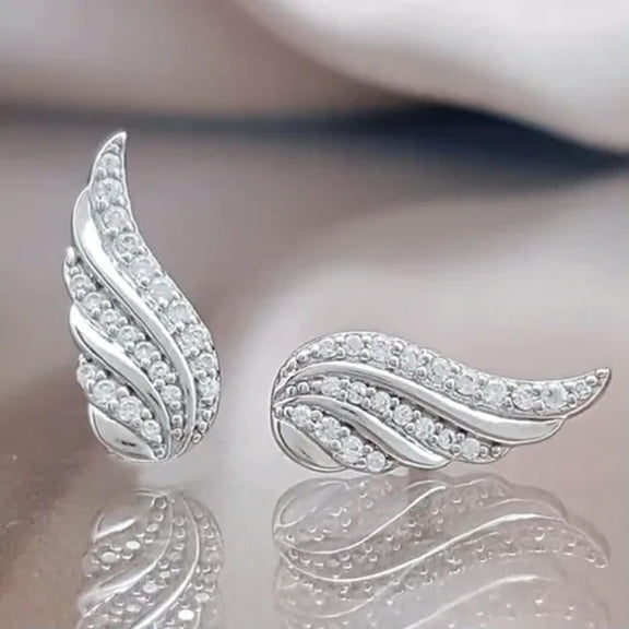 EOEMY Creative Feather 925 Silver,Gold Stud Earring Women Cubic Zircon Jewelry