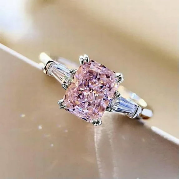 EOEMY Creative Jewelry Pink Crystal 925 Silver Ring Women Gift Party Ring Sz 5-12-5