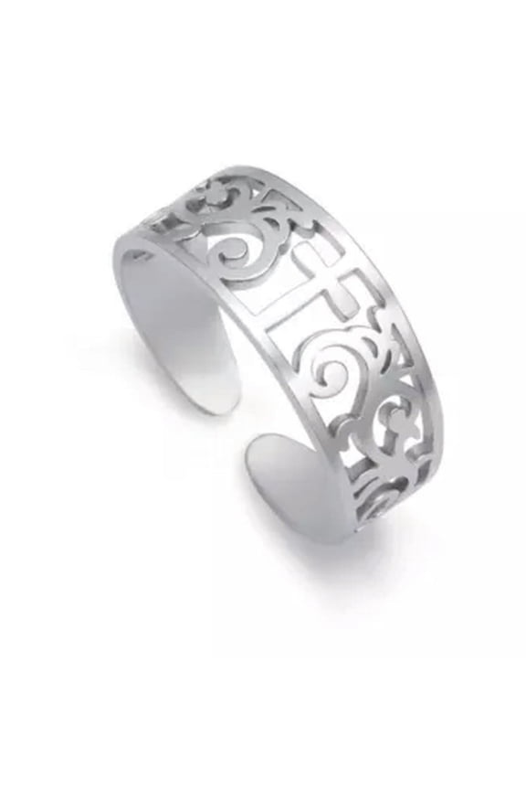 Cross Filigree Rings Stainless Steel Open Ring Amulet Christian Prayer Jewelry
