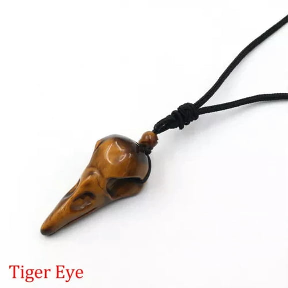 EOEMY Crow Head Bird Skull Hand Pendant Natural Crystal Necklace Quartz Stone Carving-1Pc (Random Pick)-Tiger Eye