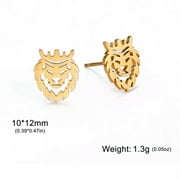 EOEMY Crown Lion Stud Earring For Women Men Stainless Steel Animal Ear Studs Jewelry