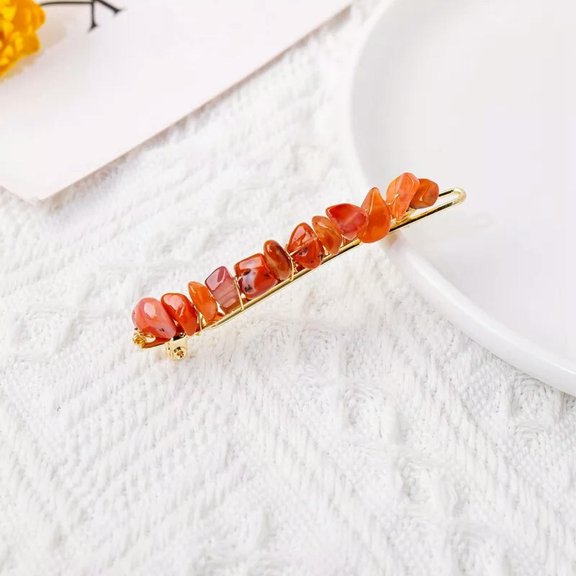 EOEMY Crystal Braided Clips Natural Quartz Reiki Chakra Stone Bobby Hairpin Barrette-Red Jasper Quartz-1Pc